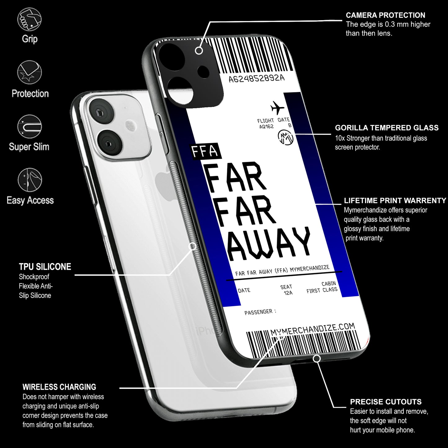 Far Far Away Boarding Pass Ticket Phone Cover | Glass Case