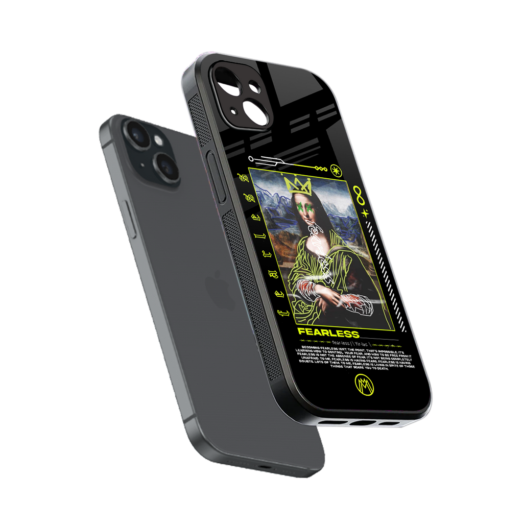 fearless mona lisa back phone cover | glass case for iphone 15 plus