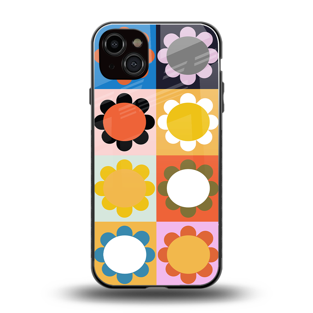 floral joy back phone cover | glass case for iphone 15 plus
