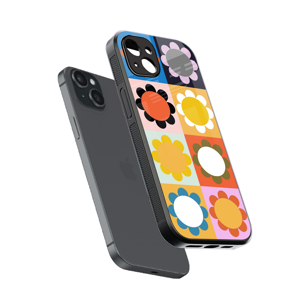 floral joy back phone cover | glass case for iphone 15 plus