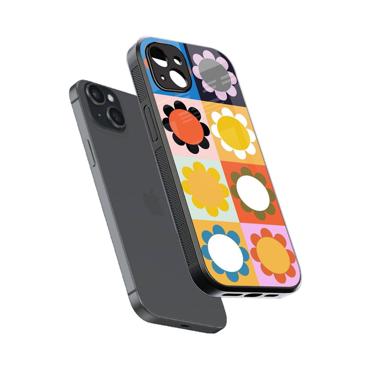 floral joy back phone cover | glass case for iphone 15 plus