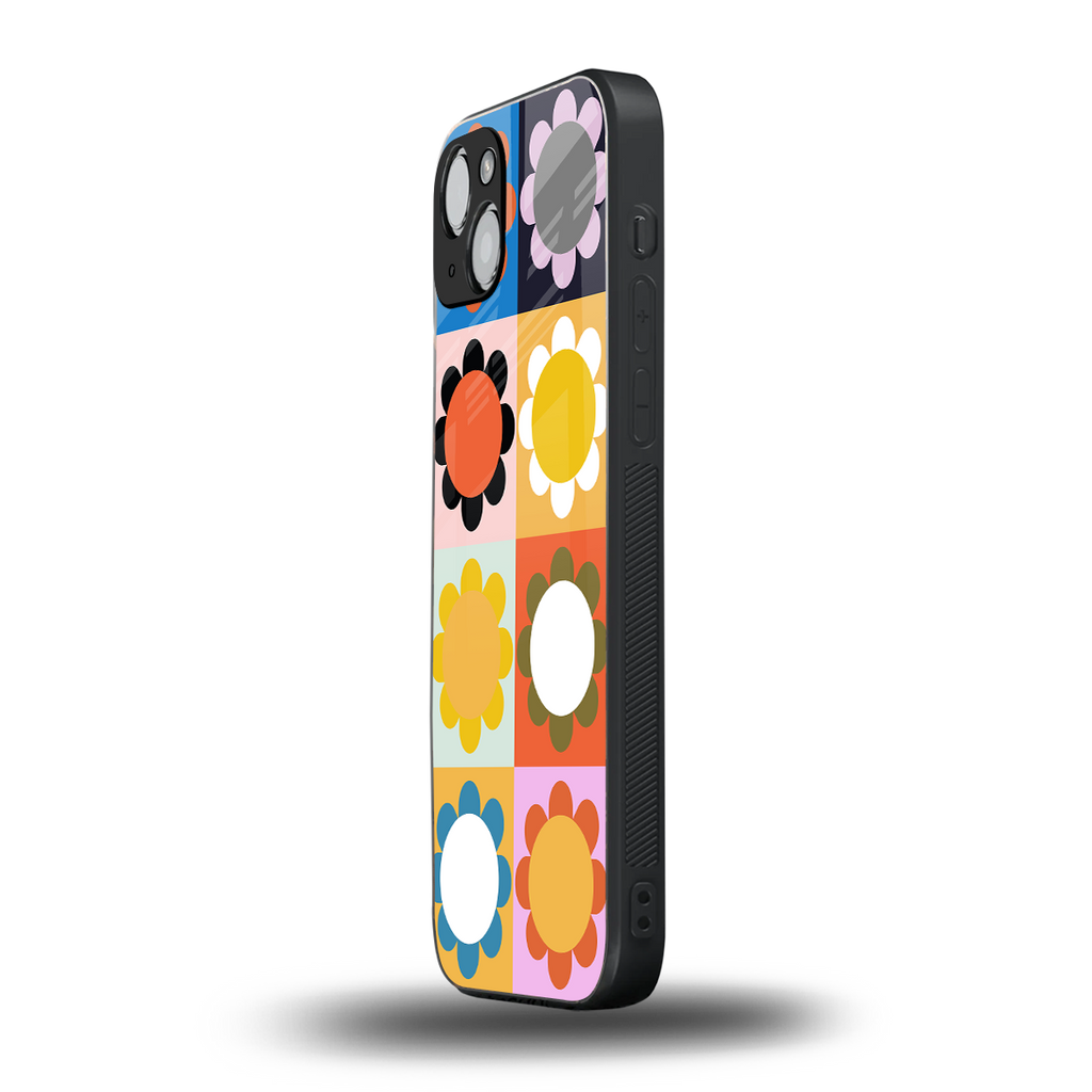 floral joy back phone cover | glass case for iphone 15 plus