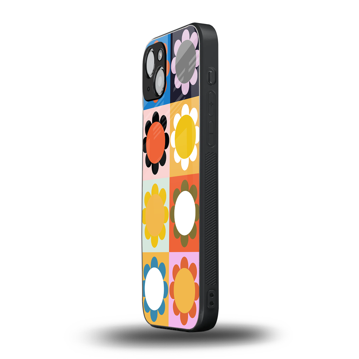 floral joy back phone cover | glass case for iphone 15 plus
