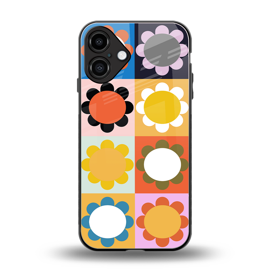 floral joy back phone cover | glass case for iphone 16 plus