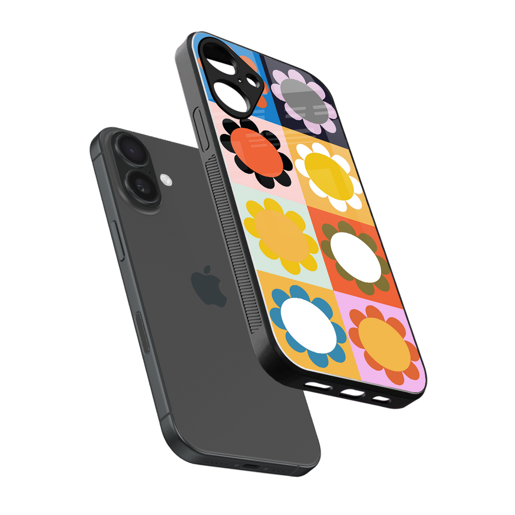 floral joy back phone cover | glass case for iphone 16 plus