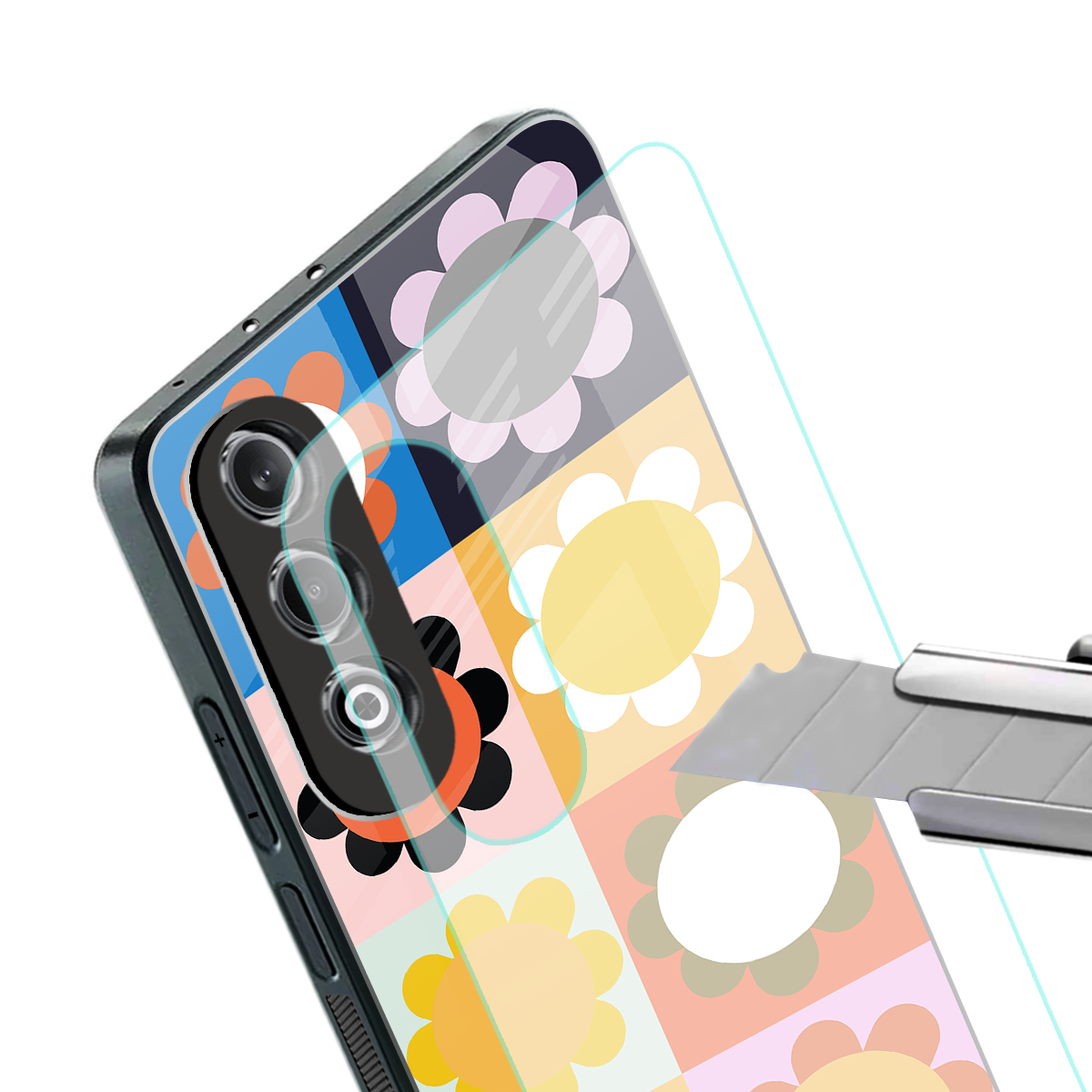 floral joy back phone cover | glass case for oneplus nord ce 4