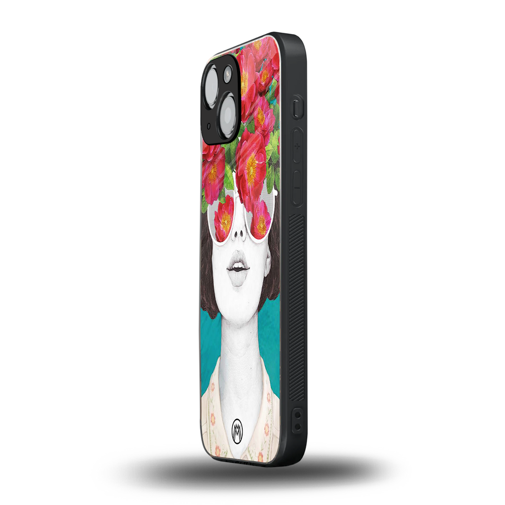 flowery eyes back phone cover | glass case for iphone 13 mini