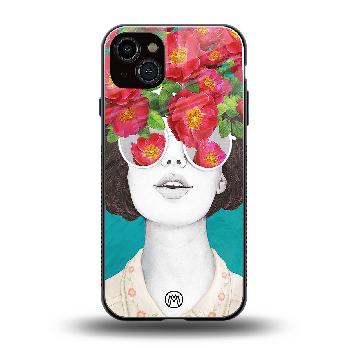flowery eyes back phone cover | glass case for iphone 15 plus