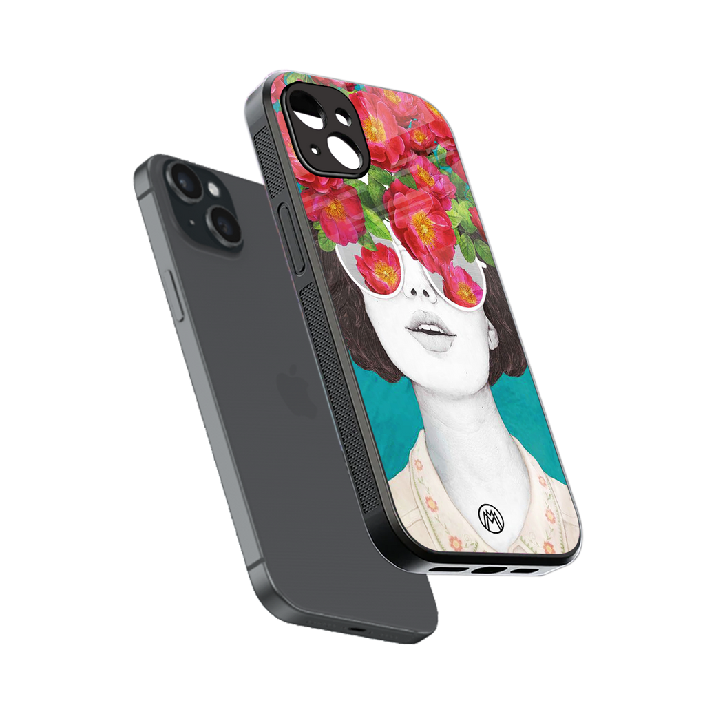 flowery eyes back phone cover | glass case for iphone 15 plus