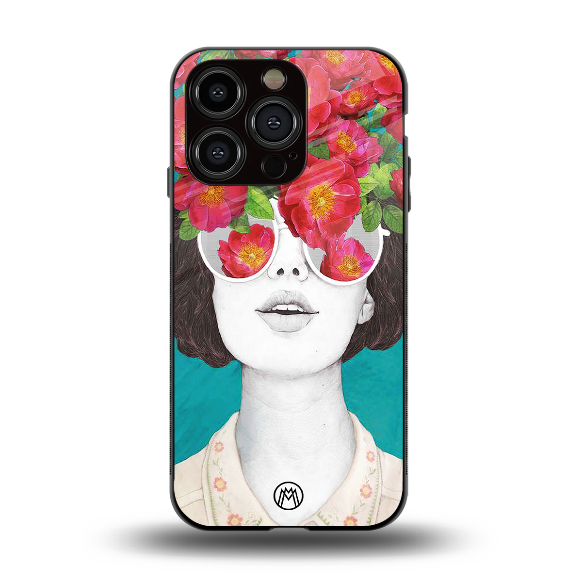 flowery eyes back phone cover | glass case for iphone 15 pro