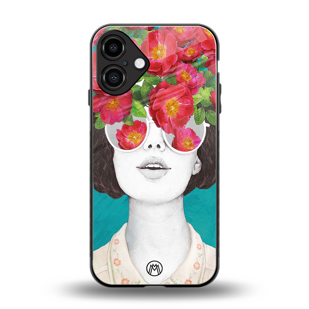 flowery eyes back phone cover | glass case for iphone 16 plus