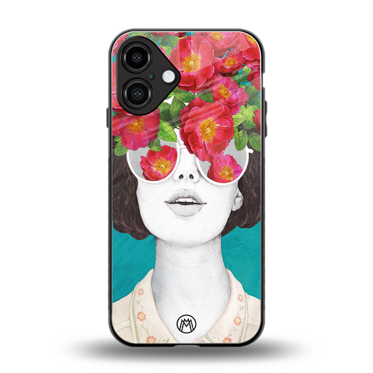 flowery eyes back phone cover | glass case for iphone 16 plus