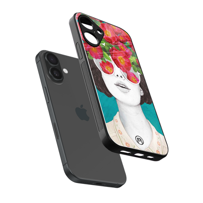 flowery eyes back phone cover | glass case for iphone 16 plus