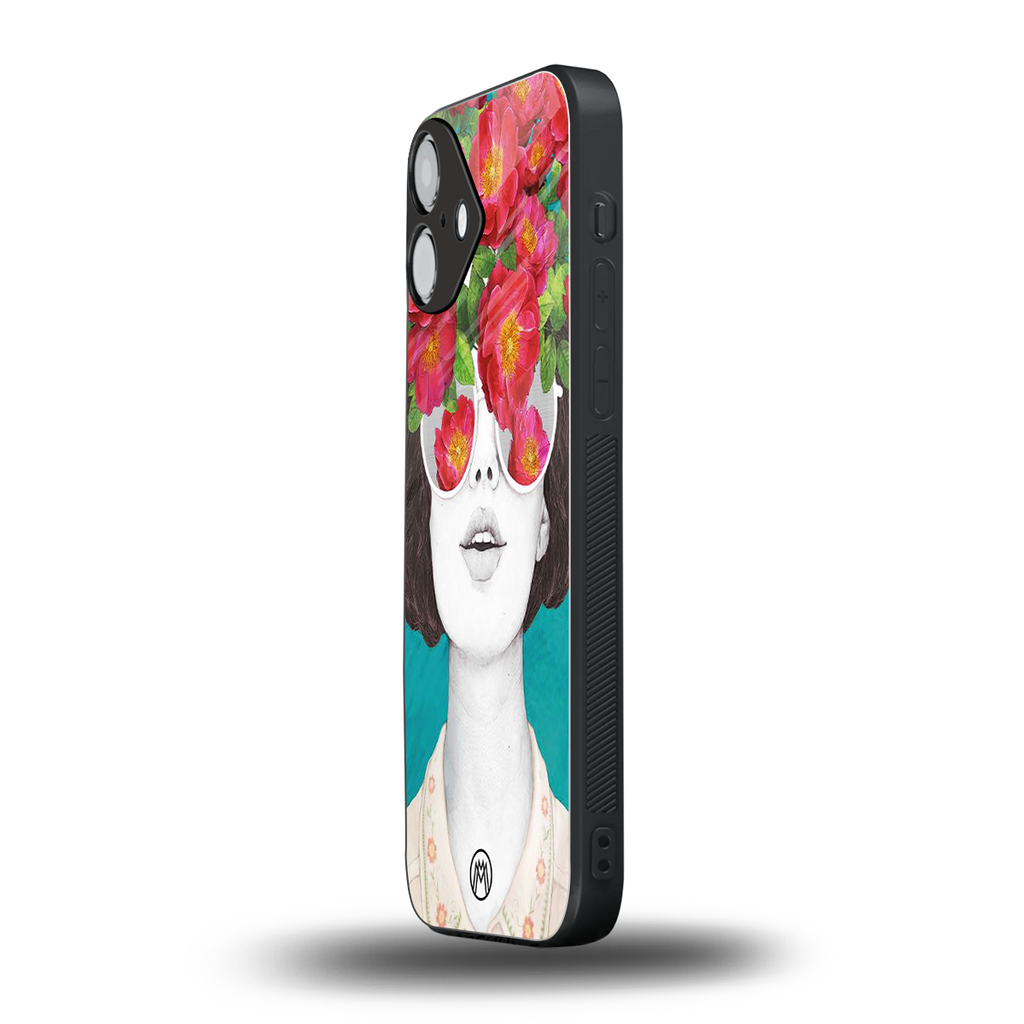 flowery eyes back phone cover | glass case for iphone 16 plus