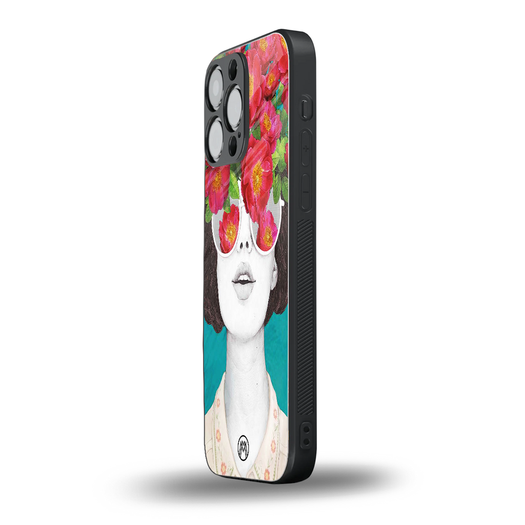 flowery eyes back phone cover | glass case for iphone 16 pro max