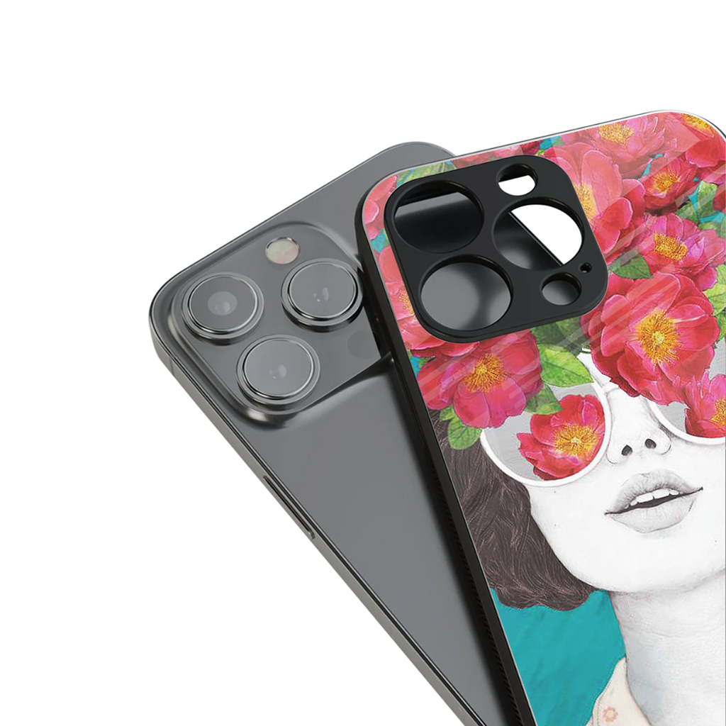 flowery eyes back phone cover | glass case for iphone 15