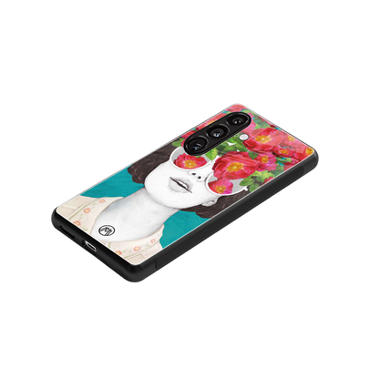 flowery eyes back phone cover | glass case for samsung galaxy s24 fe