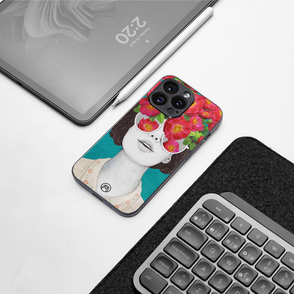 flowery eyes back phone cover | glass case for iphone 16