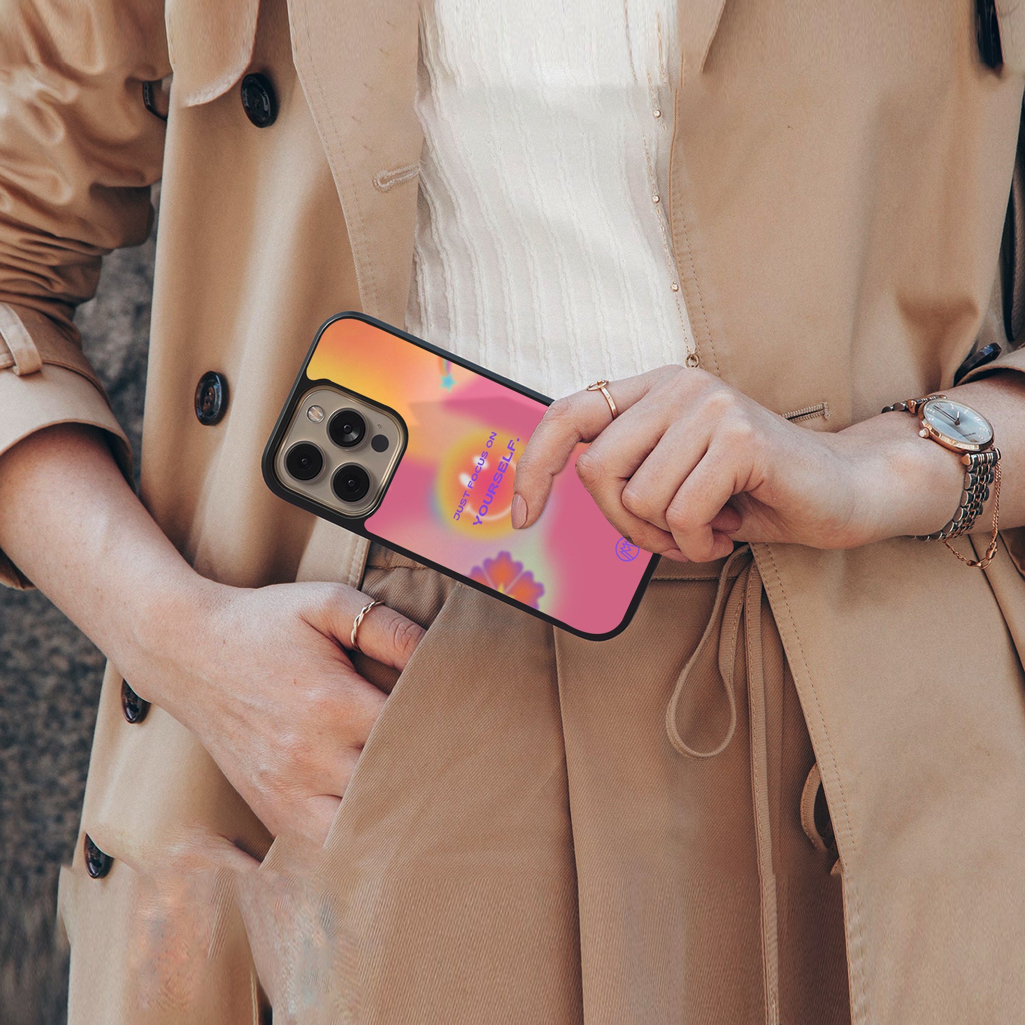 focus on yourself back phone cover | glass case for iphone 16 plus