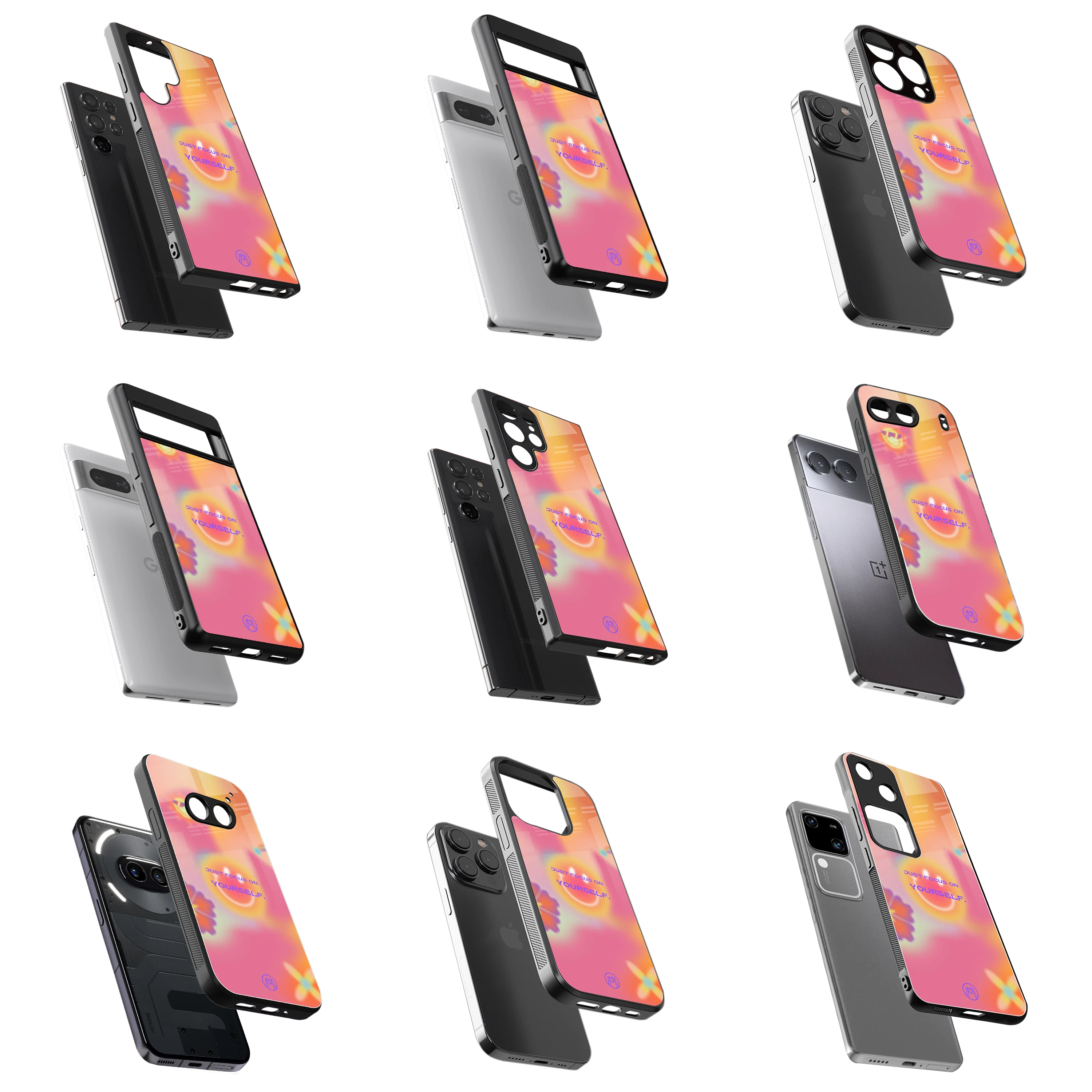 Durable Glass Back Mobile Case for iPhone, Samsung, OnePlus, Google Pixel, Redmi, Vivo, Oppo