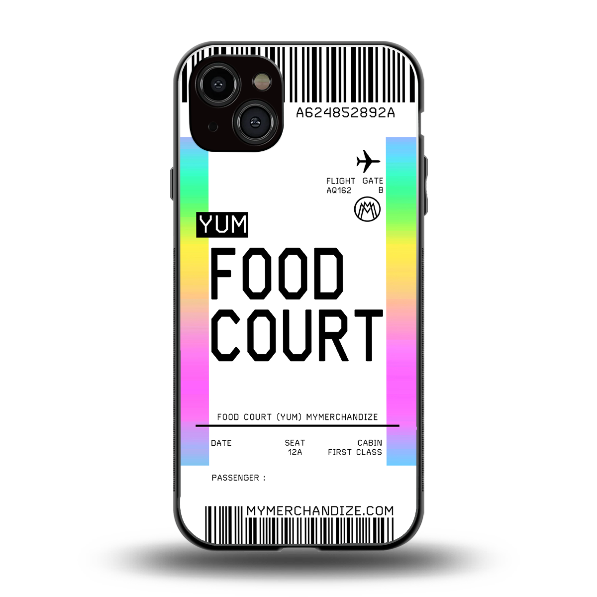 food court boarding pass ticket back phone cover | glass case for iphone 15 plus