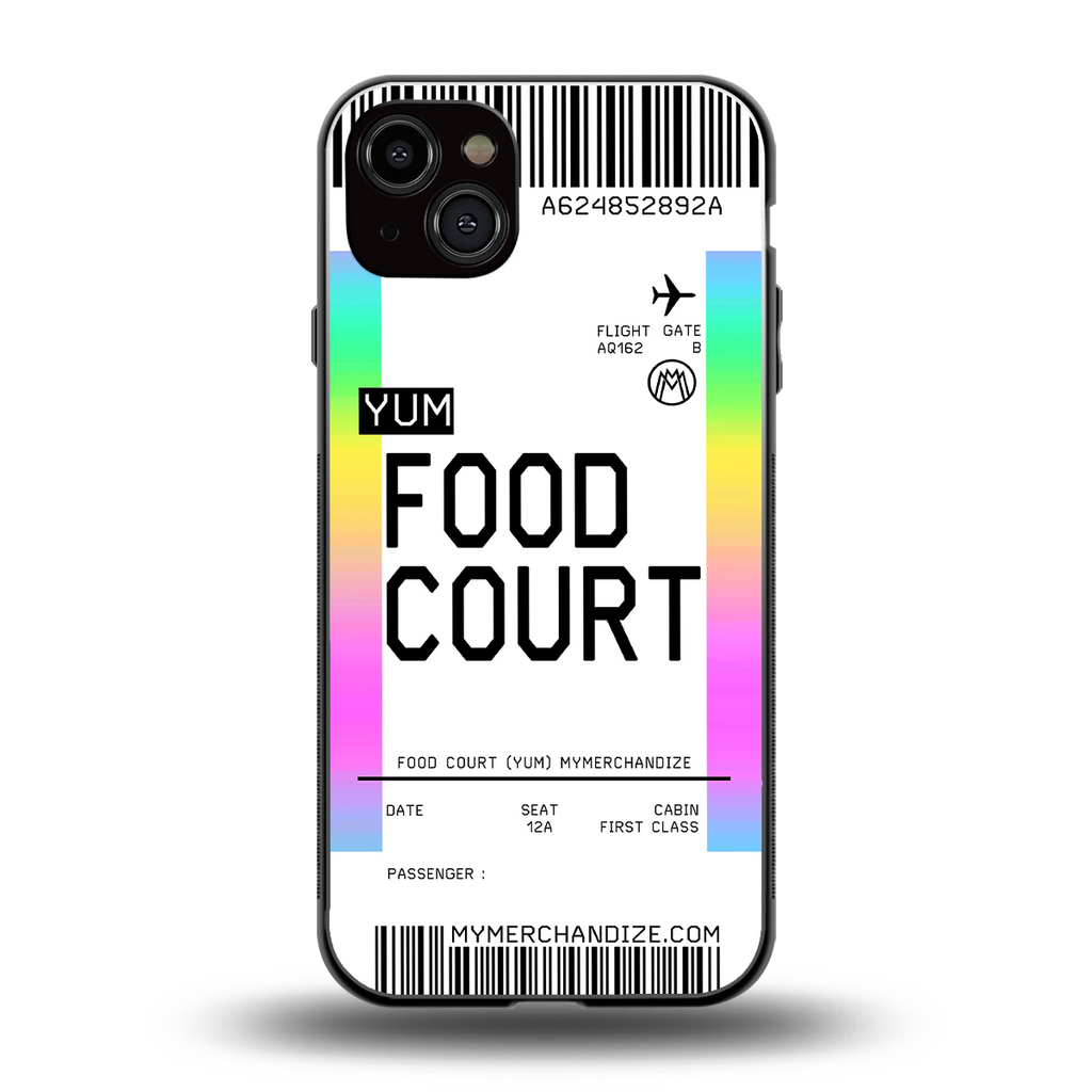 food court boarding pass ticket back phone cover | glass case for iphone 14 plus