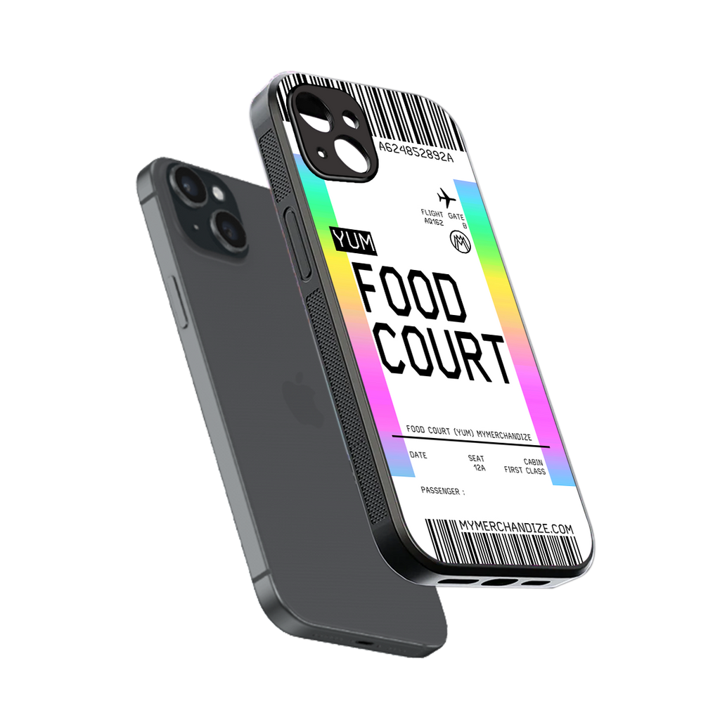 food court boarding pass ticket back phone cover | glass case for iphone 15 plus