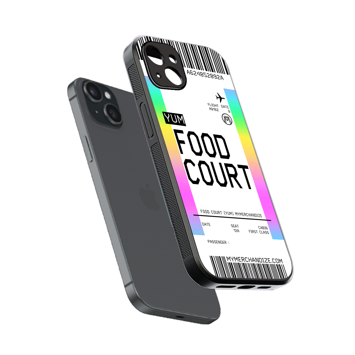 food court boarding pass ticket back phone cover | glass case for iphone 15 plus