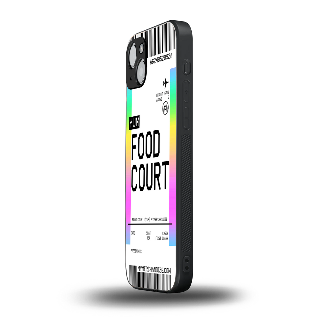 food court boarding pass ticket back phone cover | glass case for iphone 15 plus