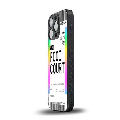 food court boarding pass ticket back phone cover | glass case for iphone 15 pro