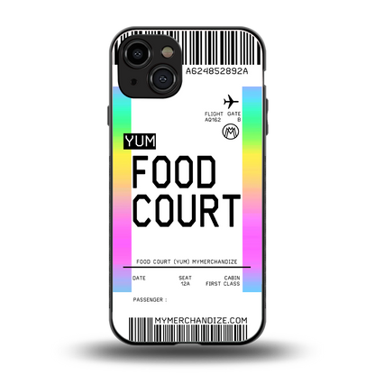 food court boarding pass ticket back phone cover | glass case for iphone 15