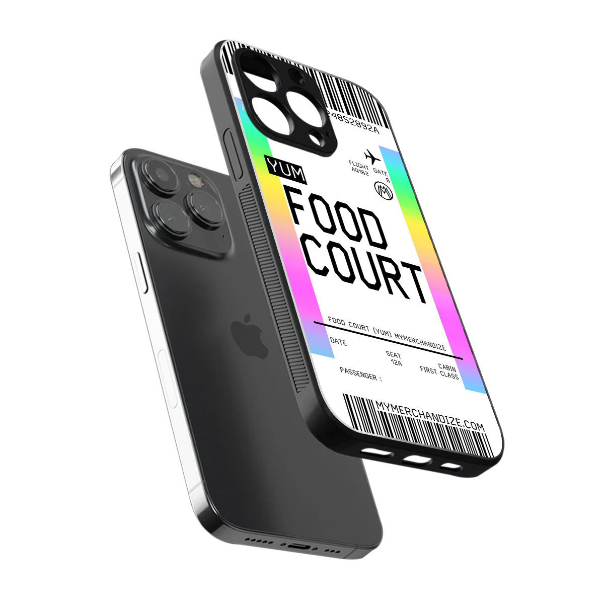 food court boarding pass ticket back phone cover | glass case for iphone 15 pro