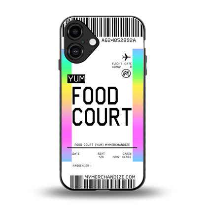 food court boarding pass ticket back phone cover | glass case for iphone 16 plus