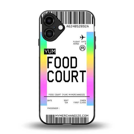 food court boarding pass ticket back phone cover | glass case for iphone 16 plus