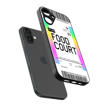 food court boarding pass ticket back phone cover | glass case for iphone 16 plus