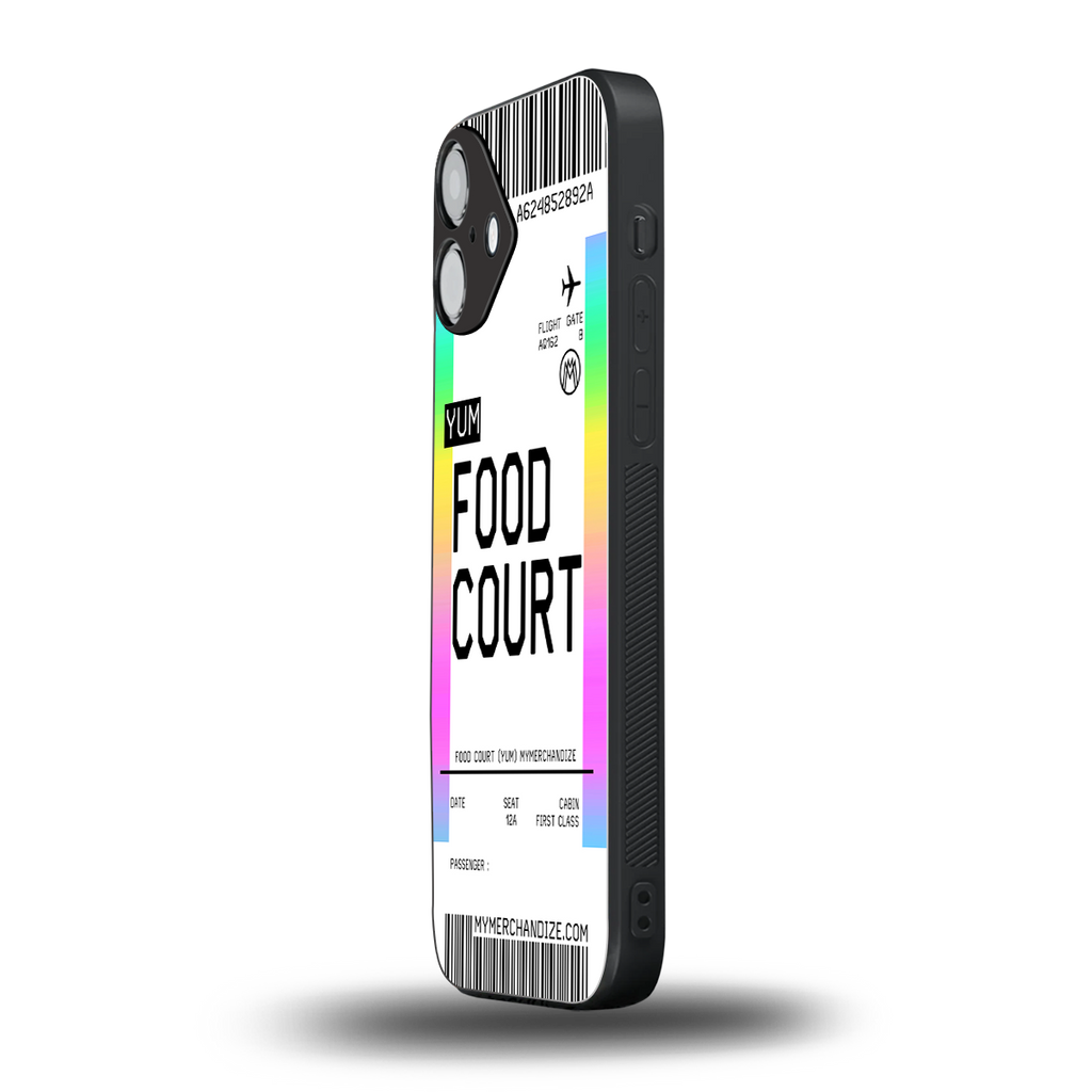 food court boarding pass ticket back phone cover | glass case for iphone 16 plus