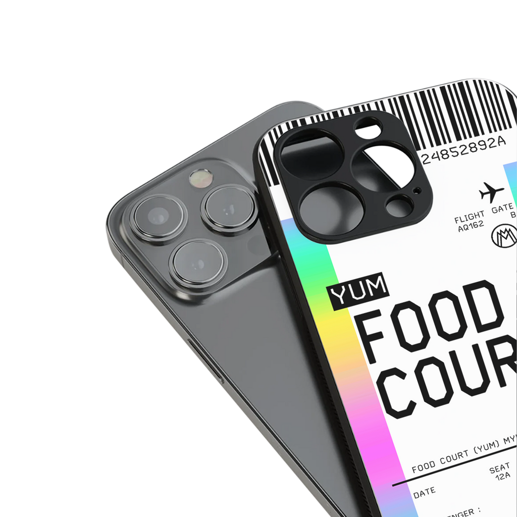 food court boarding pass ticket back phone cover | glass case for iphone 16