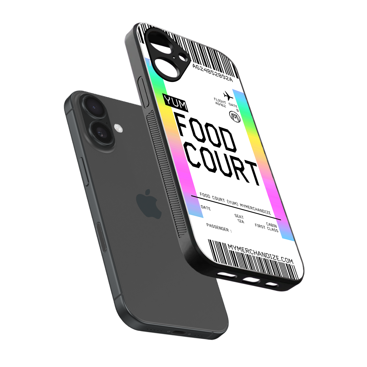 food court boarding pass ticket back phone cover | glass case for iphone 16