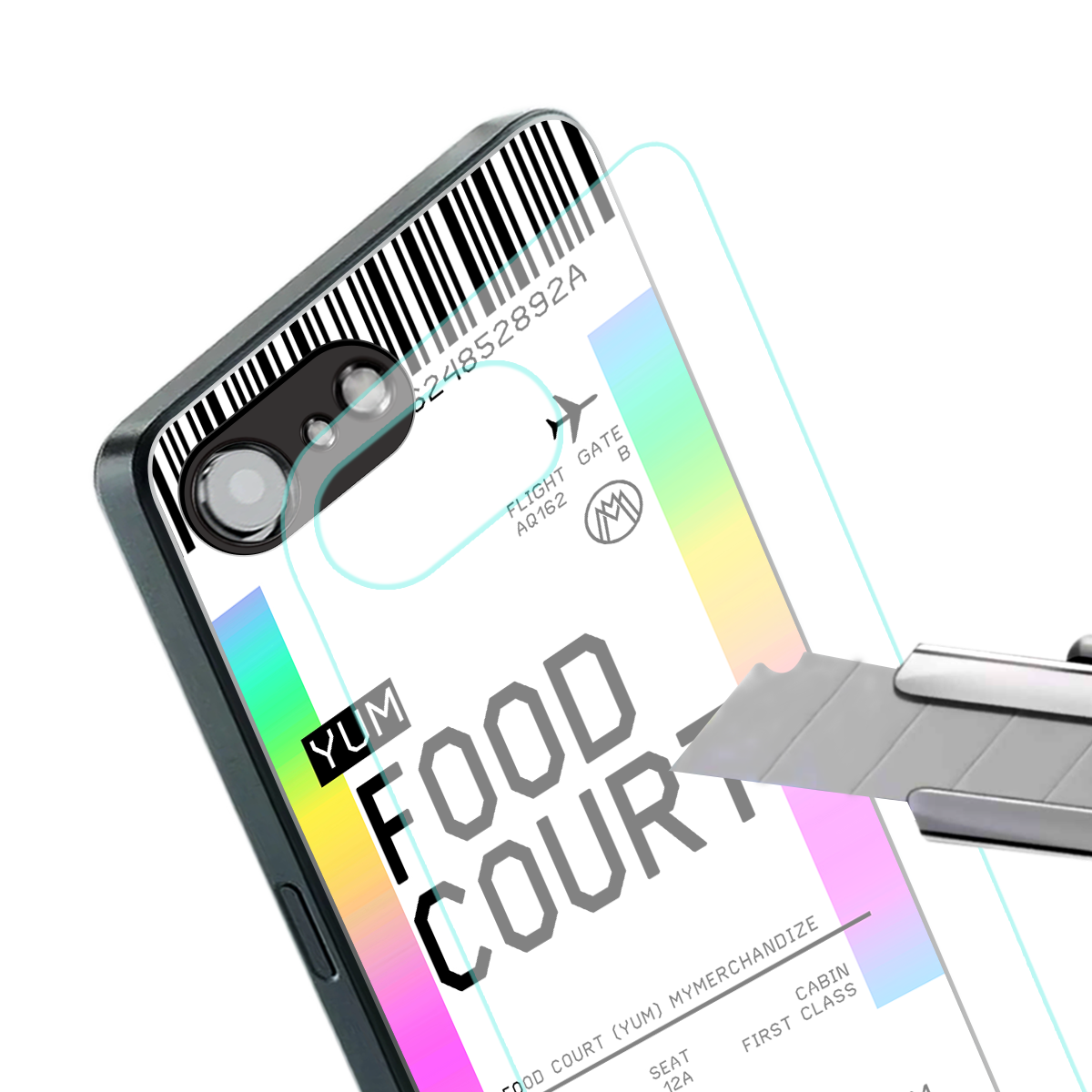 food court boarding pass ticket back phone cover | glass case for iphone 16e