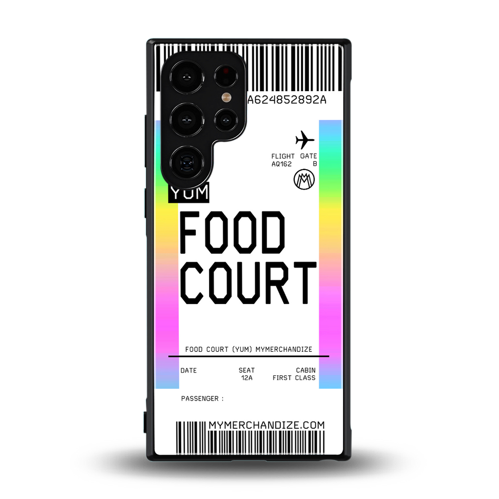 food court boarding pass ticket back phone cover | glass case for samsung galaxy s24 ultra