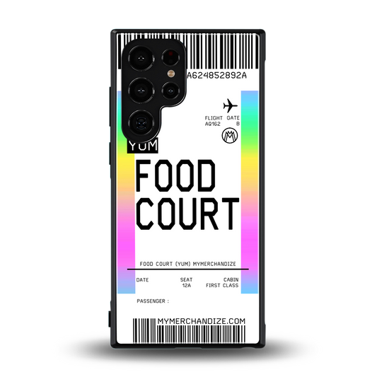 food court boarding pass ticket back phone cover | glass case for samsung galaxy s24 ultra