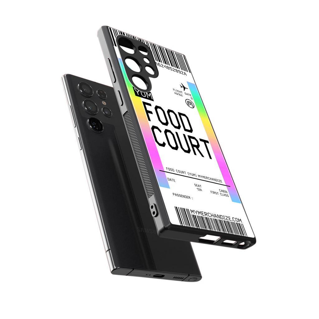 food court boarding pass ticket back phone cover | glass case for samsung galaxy s23 ultra