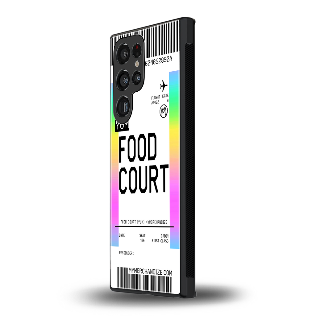 food court boarding pass ticket back phone cover | glass case for samsung galaxy s23 ultra