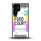 food court boarding pass ticket back phone cover | glass case for samsung galaxy s25 ultra