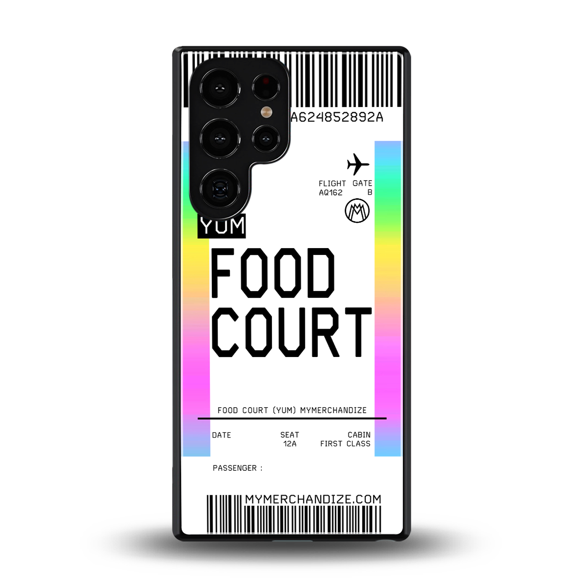 food court boarding pass ticket back phone cover | glass case for samsung galaxy s25 ultra