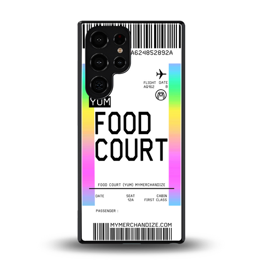 food court boarding pass ticket back phone cover | glass case for samsung galaxy s25 ultra