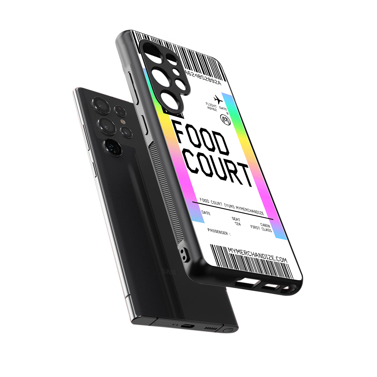 food court boarding pass ticket back phone cover | glass case for samsung galaxy s25 ultra