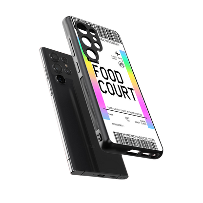 food court boarding pass ticket back phone cover | glass case for samsung galaxy s25 ultra