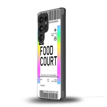 food court boarding pass ticket back phone cover | glass case for samsung galaxy s25 ultra