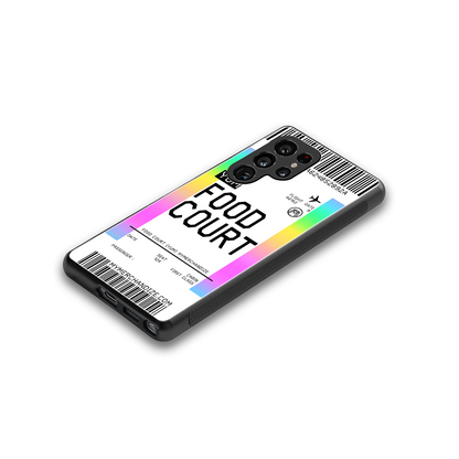food court boarding pass ticket back phone cover | glass case for samsung galaxy s25 ultra